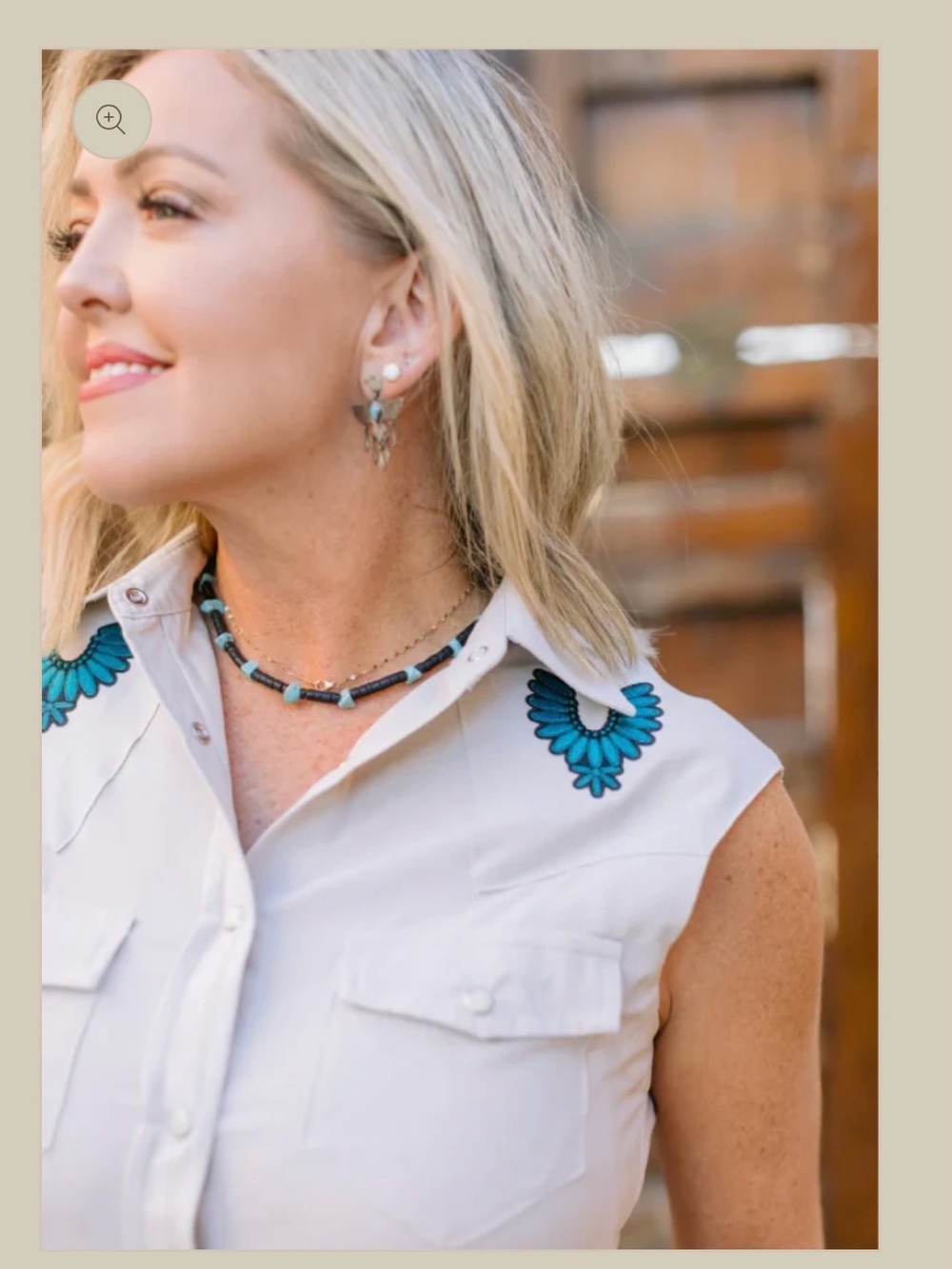 Down Clover Lane Embroidered Western Shirt - sand color with Teal Accents